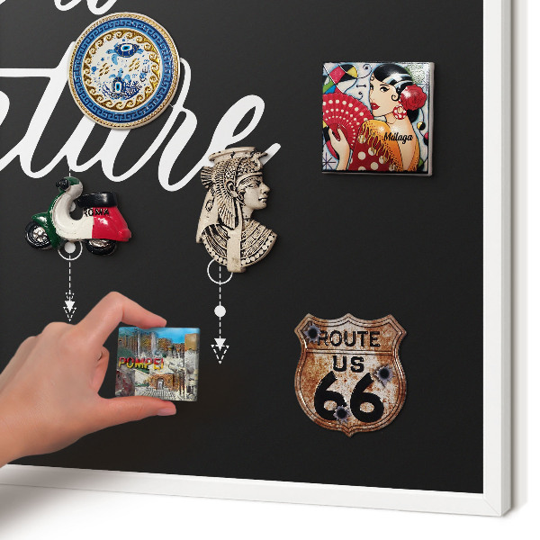 Decorative magnet board with a white frame Adventure awaits