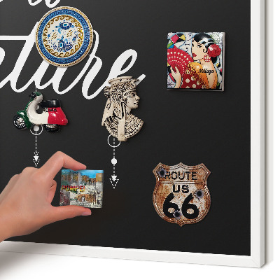 Decorative magnet board with a white frame Adventure awaits