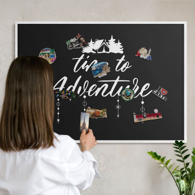Decorative magnet board with a white frame Adventure awaits