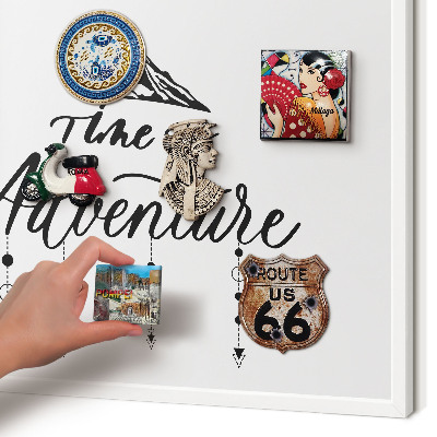 Magnetic board for travel magnets in a white frame Mountain adventure