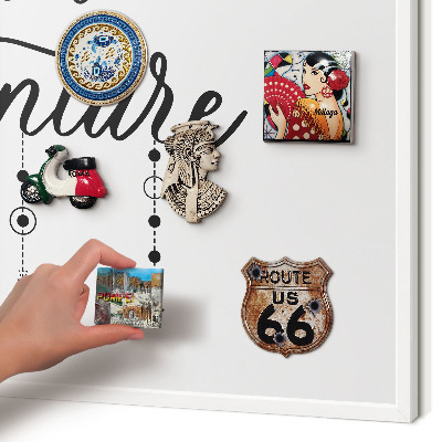 Magnetic board for travel magnets in a white frame Mountain adventure