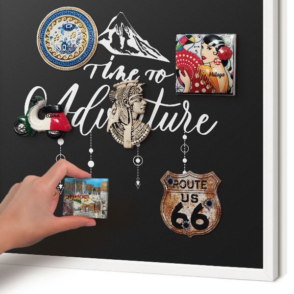 Decorative magnet board with a white frame Adventure awaits
