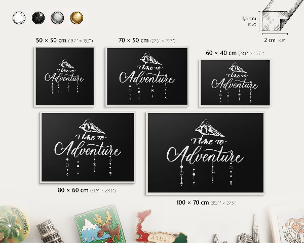 Decorative magnet board with a white frame Adventure awaits