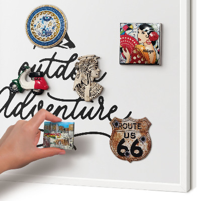 Magnetic board for travel magnets in a white frame Mountain adventure