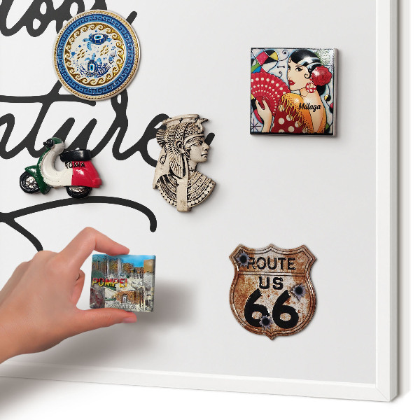 Magnetic board for travel magnets in a white frame Mountain adventure