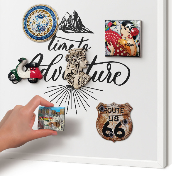 Magnetic board for travel magnets in a white frame The Journey of Discovery