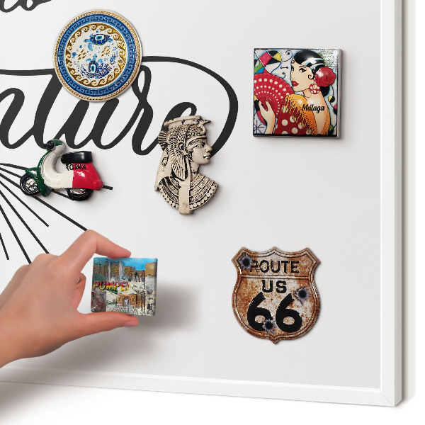 Magnetic board for travel magnets in a white frame The Journey of Discovery