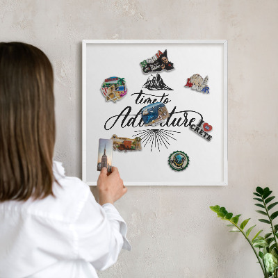 Magnetic board for travel magnets in a white frame The Journey of Discovery
