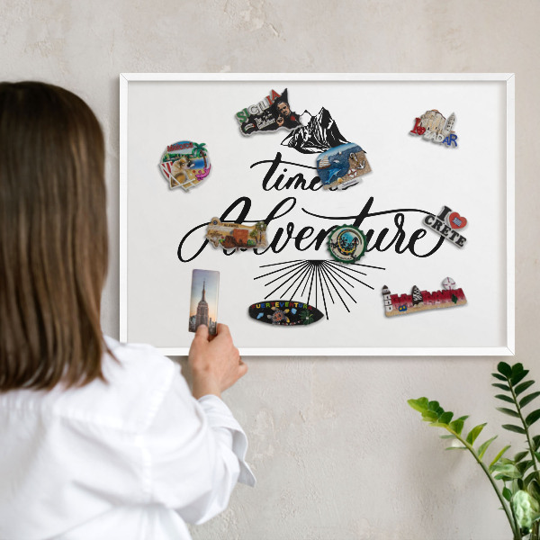 Magnetic board for travel magnets in a white frame The Journey of Discovery