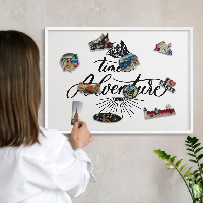 Magnetic board for travel magnets in a white frame The Journey of Discovery