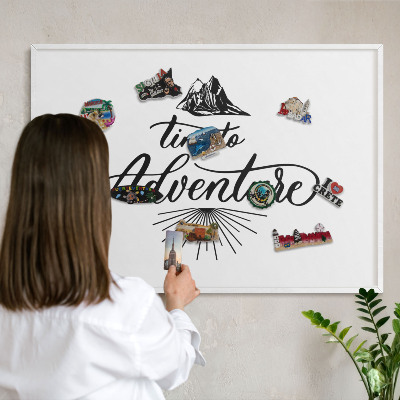 Magnetic board for travel magnets in a white frame The Journey of Discovery