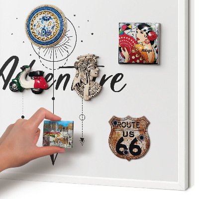Magnetic board for travel magnets in a white frame Adventure Theme