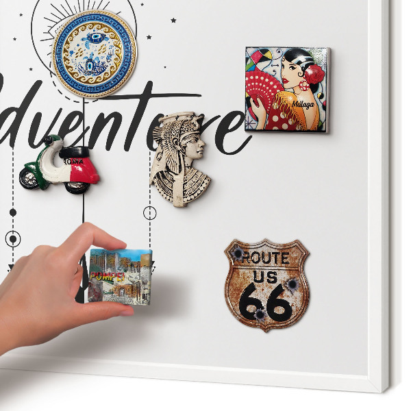 Magnetic board for travel magnets in a white frame Adventure Theme