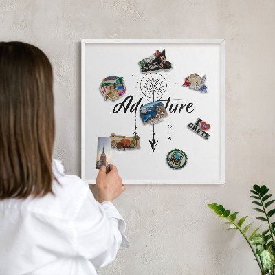 Magnetic board for travel magnets in a white frame Adventure Theme