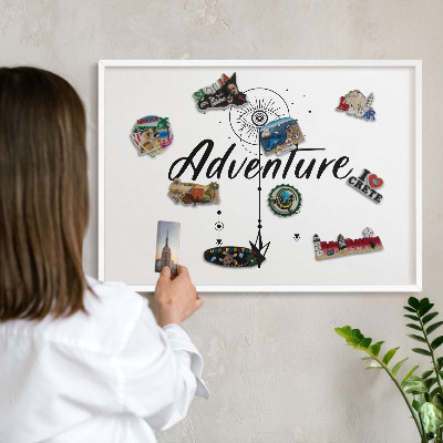 Magnetic board for travel magnets in a white frame Adventure Theme