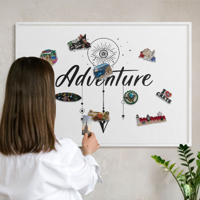 Magnetic board for travel magnets in a white frame Adventure Theme
