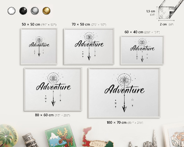 Magnetic board for travel magnets in a white frame Adventure Theme