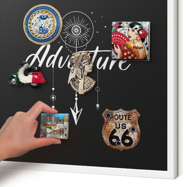 Decorative magnet board with a white frame Adventure awaits