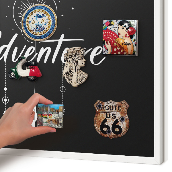 Decorative magnet board with a white frame Adventure awaits