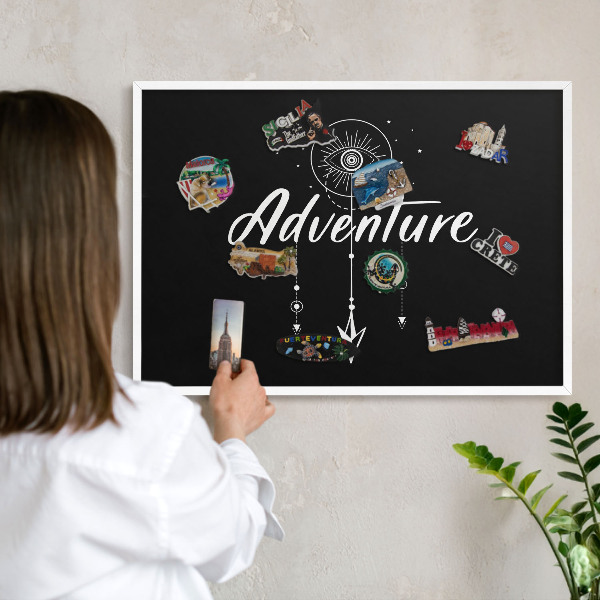 Decorative magnet board with a white frame Adventure awaits