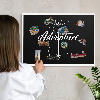 Decorative magnet board with a white frame Adventure awaits