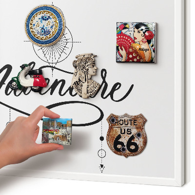 Magnetic board for travel magnets in a white frame Typographic Adventure