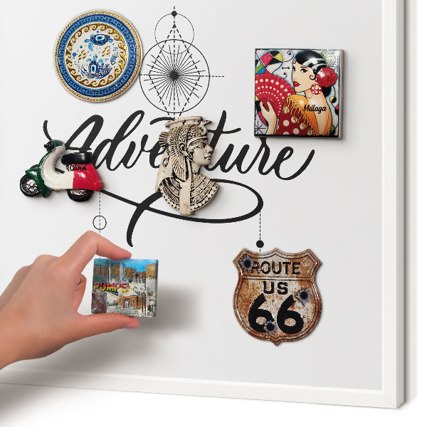 Magnetic board for travel magnets in a white frame Typographic Adventure