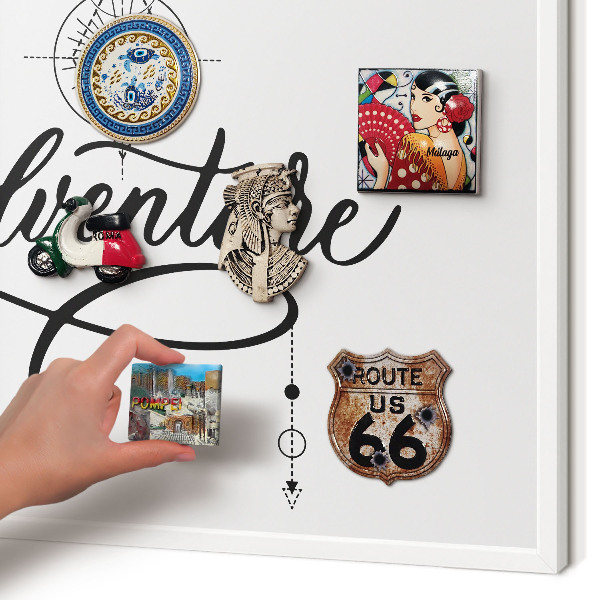 Magnetic board for travel magnets in a white frame Typographic Adventure