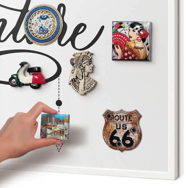 Magnetic board for travel magnets in a white frame Typographic Adventure