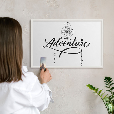 Magnetic board for travel magnets in a white frame Typographic Adventure