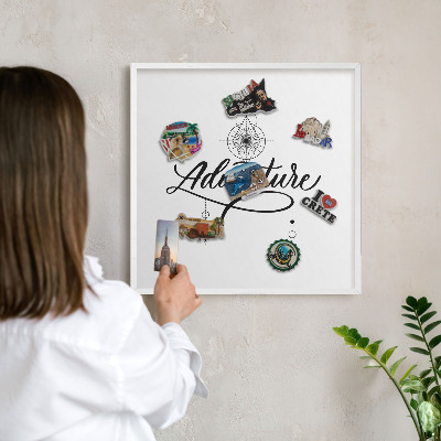 Magnetic board for travel magnets in a white frame Typographic Adventure