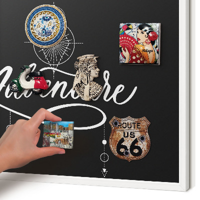 Decorative magnet board with a white frame Travel inspiration