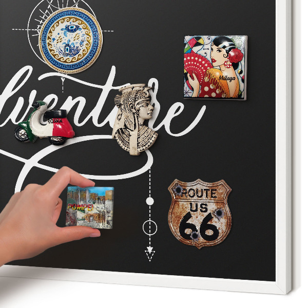 Decorative magnet board with a white frame Travel inspiration