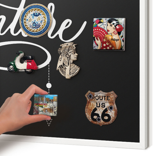 Decorative magnet board with a white frame Travel inspiration