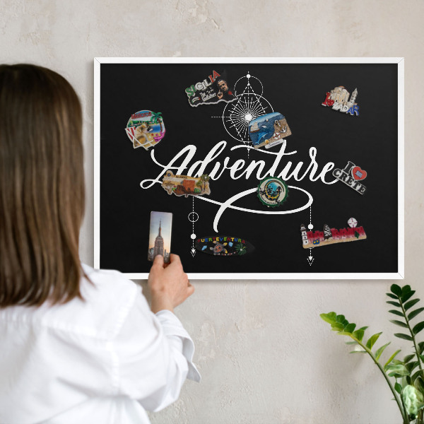 Decorative magnet board with a white frame Travel inspiration