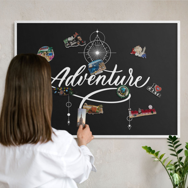 Decorative magnet board with a white frame Travel inspiration