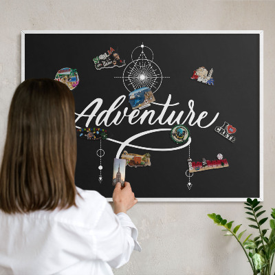 Decorative magnet board with a white frame Travel inspiration