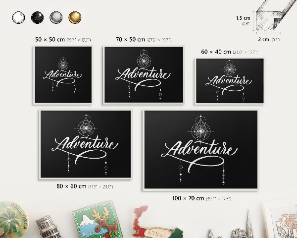 Decorative magnet board with a white frame Travel inspiration