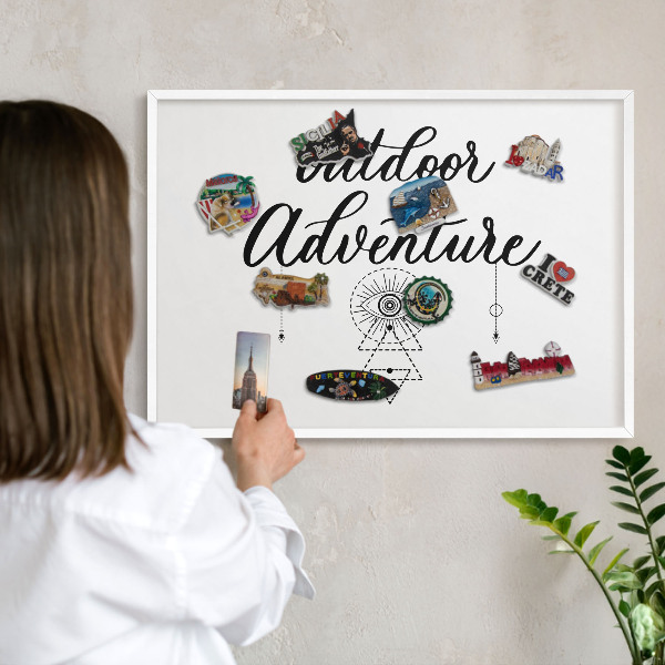 Magnetic board for travel magnets in a white frame Outdoor Adventure