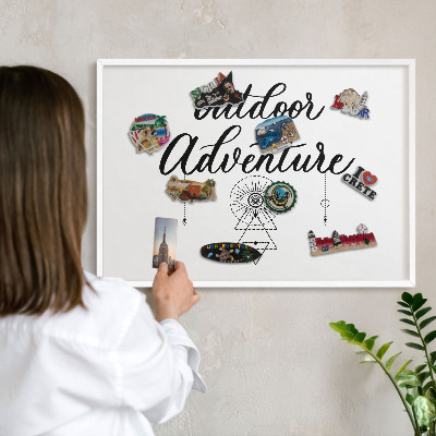 Magnetic board for travel magnets in a white frame Outdoor Adventure