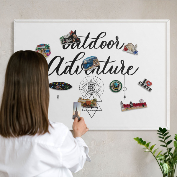 Magnetic board for travel magnets in a white frame Outdoor Adventure