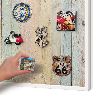 Magnetic board for travel magnets in a white frame Rustic boards