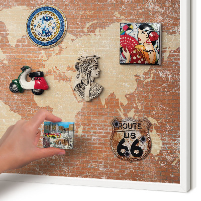 Decorative magnet board with a white frame Brick map