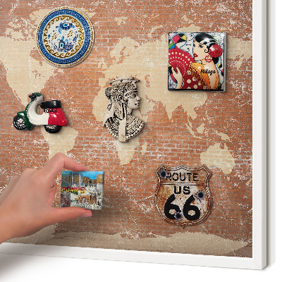 Decorative magnet board with a white frame Brick map