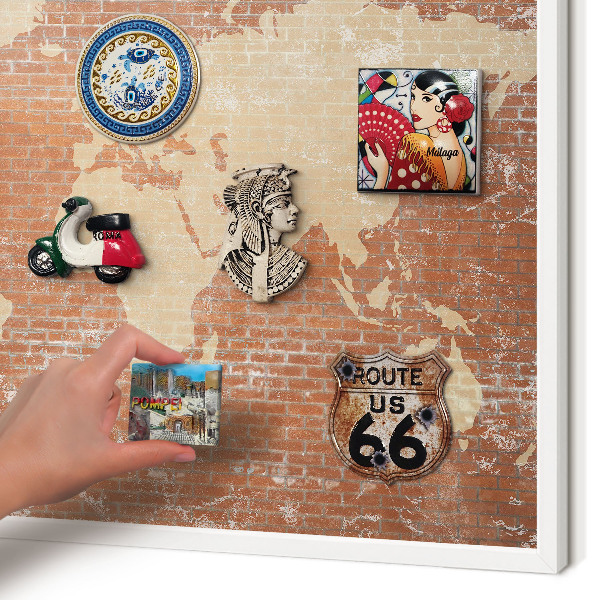 Decorative magnet board with a white frame Brick map