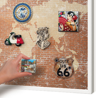 Decorative magnet board with a white frame Brick map