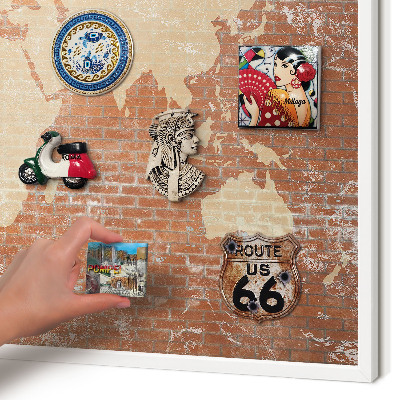 Decorative magnet board with a white frame Brick map