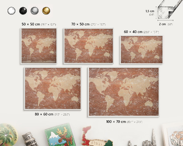 Decorative magnet board with a white frame Brick map
