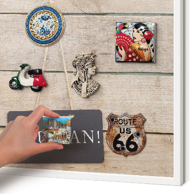 Magnetic board for travel magnets in a white frame Motivation every day