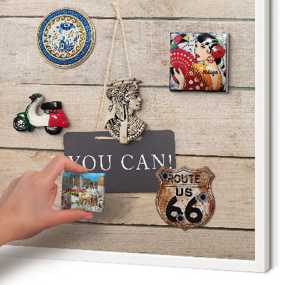 Magnetic board for travel magnets in a white frame Motivation every day